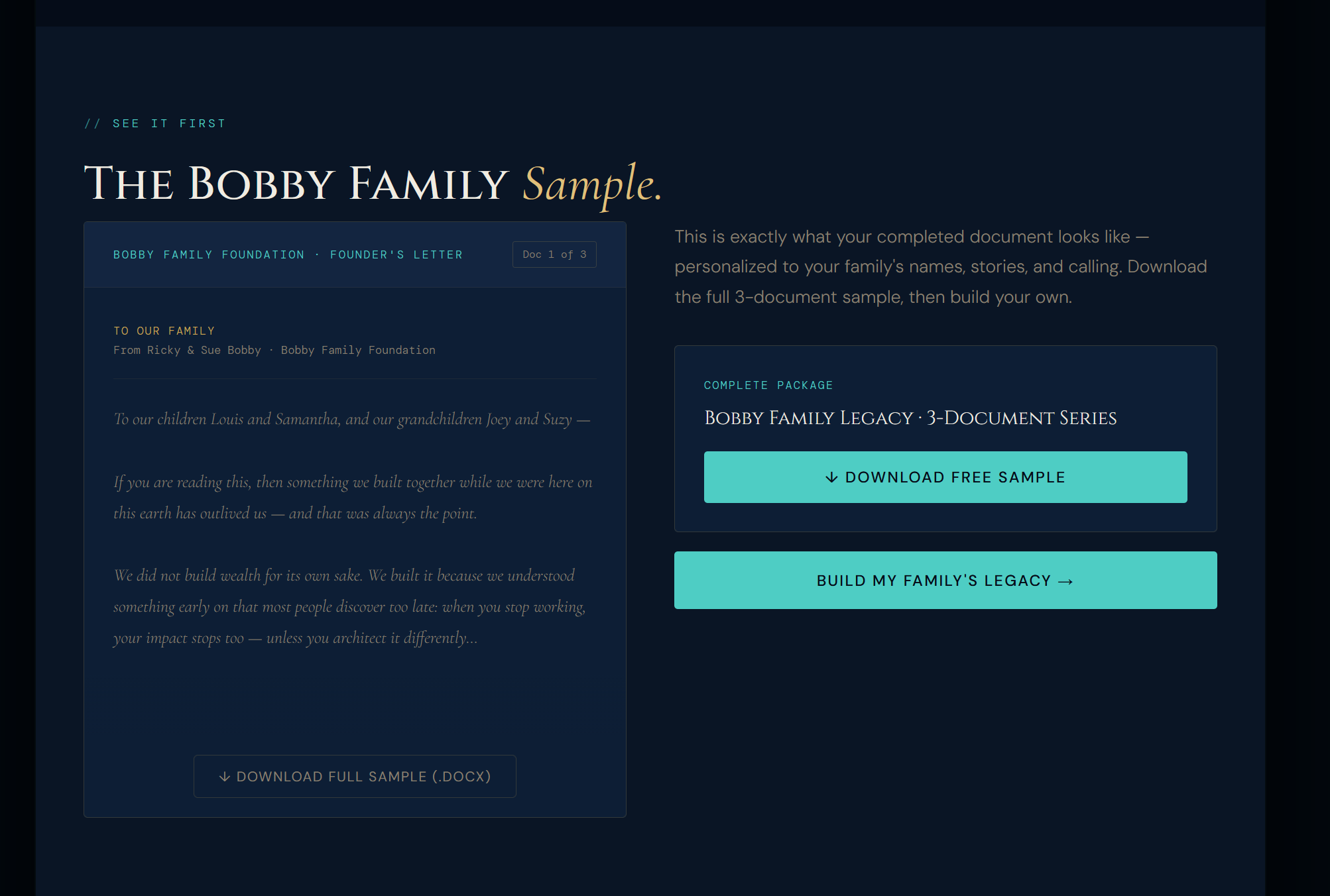 Bobby Family Legacy Sample — Document Preview